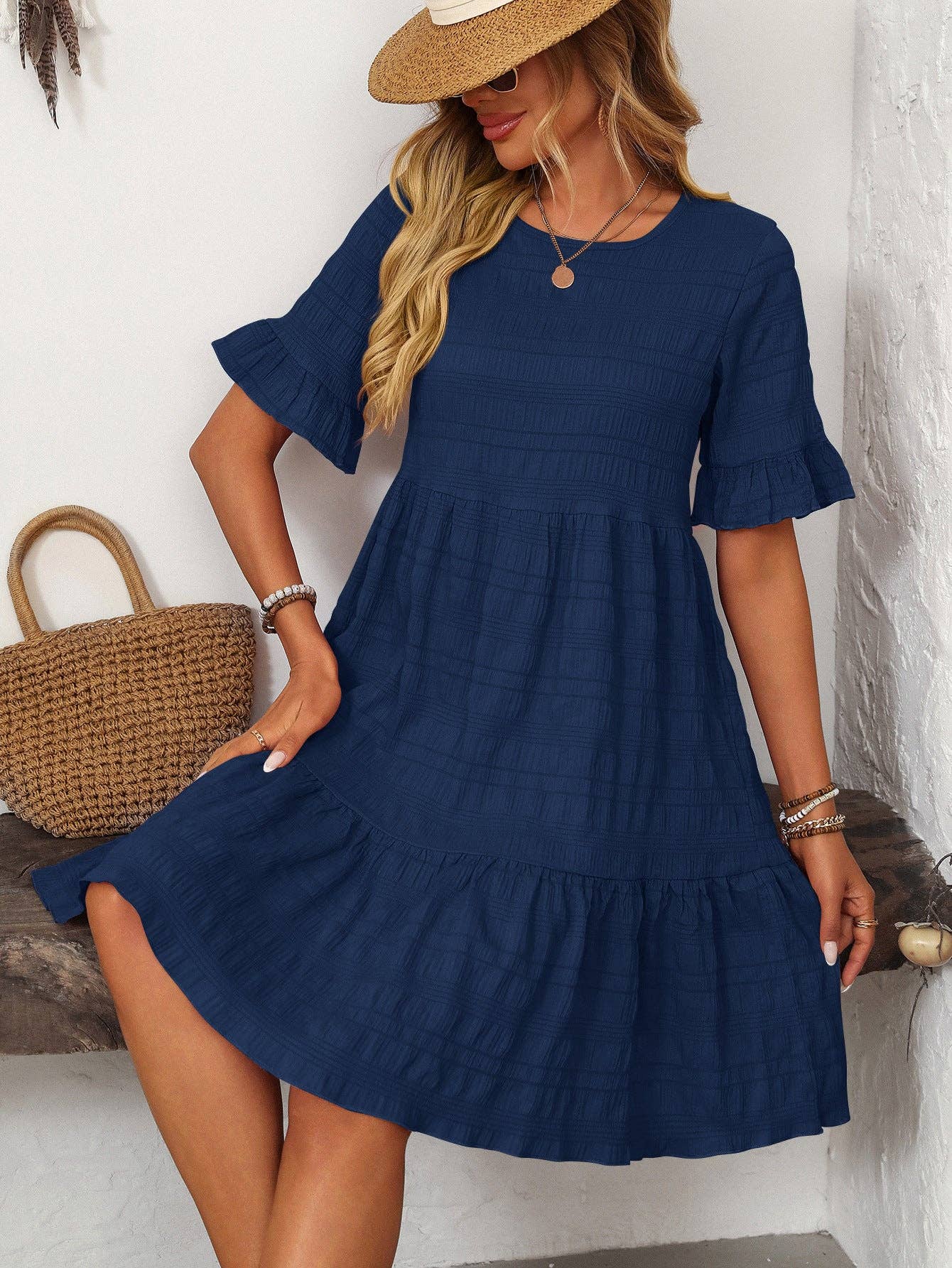 Short-Sleeve Dress: Navy Blue
