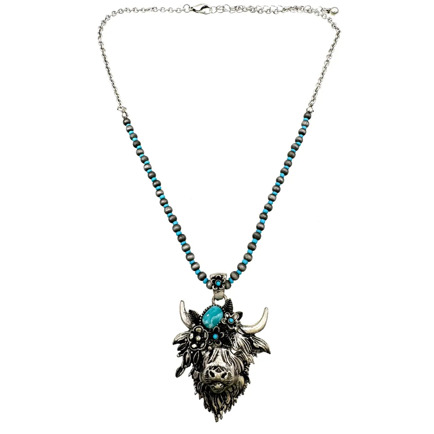 Western Navajo Turquoise Beads Necklace: Highland Cattle
