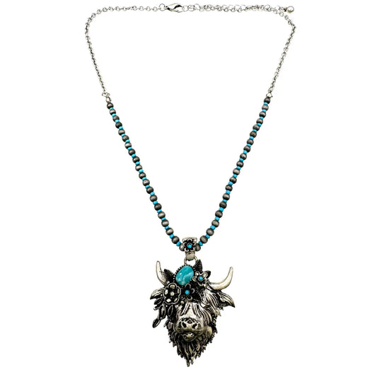 Western Navajo Turquoise Beads Necklace: Highland Cattle