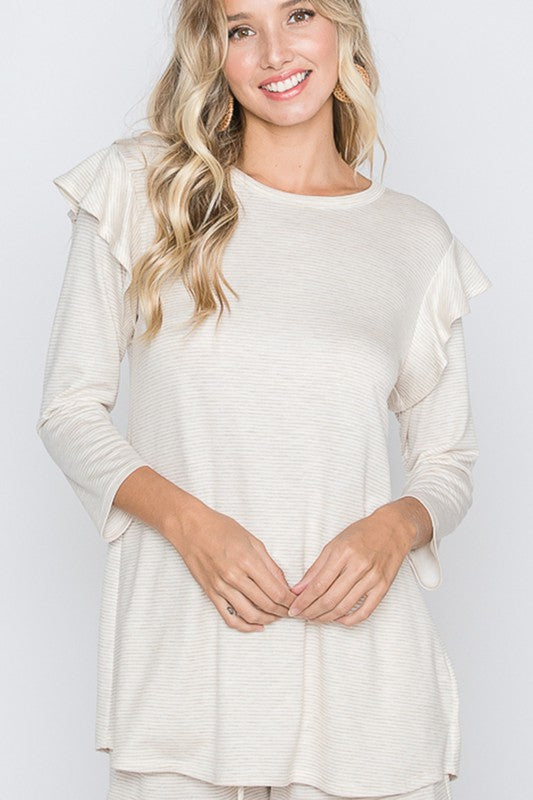 Taupe stripe top: Plus